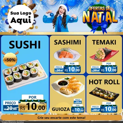 Modelo de Rede Social para Feed Facebook com o tema Ofertas de Natal para Comida japonesa
