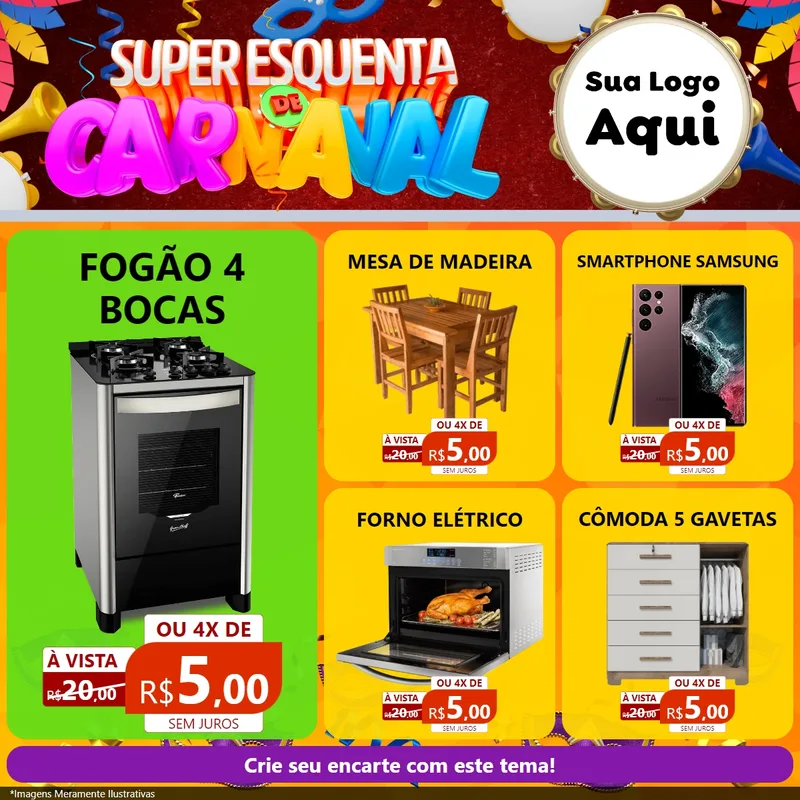 Modelo de Rede Social para Feed Facebook com o tema Super Esquenta de Carnaval para Móveis e Eletro