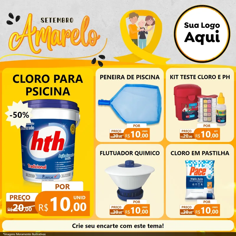 Modelo de Rede Social para Feed Facebook com o tema Setembro Amarelo para Produtos para Piscina