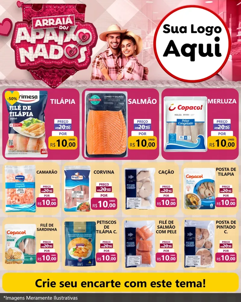 Modelo de Rede Social para Feed Instagram com o tema Arraiá dos Apaixonados - Junina para Peixaria