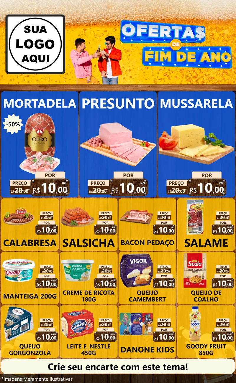Modelo de Encarte para Encarte Grande com o tema Ofertas de Fim de Ano para Frios e Laticínios