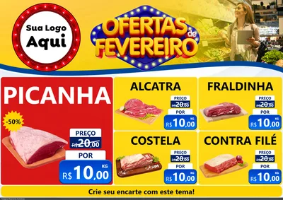 Modelo de Encarte para Encarte A4 Horizontal com o tema Ofertas de Fevereiro para Açougue