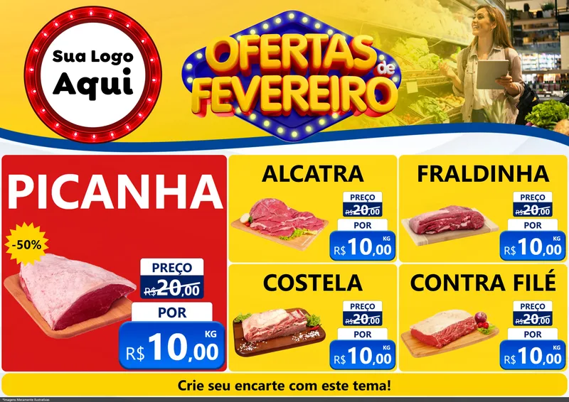 Modelo de Encarte para Encarte A4 Horizontal com o tema Ofertas de Fevereiro para Açougue