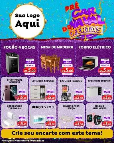 Modelo de Rede Social para Feed Instagram com o tema Pré Carnaval de Ofertas para Móveis e Eletro