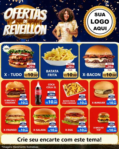 Modelo de Rede Social para Feed Instagram com o tema Ofertas de Réveillon para Hamburgueria