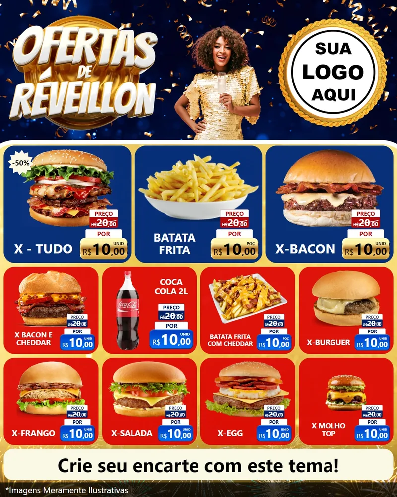 Modelo de Rede Social para Feed Instagram com o tema Ofertas de Réveillon para Hamburgueria