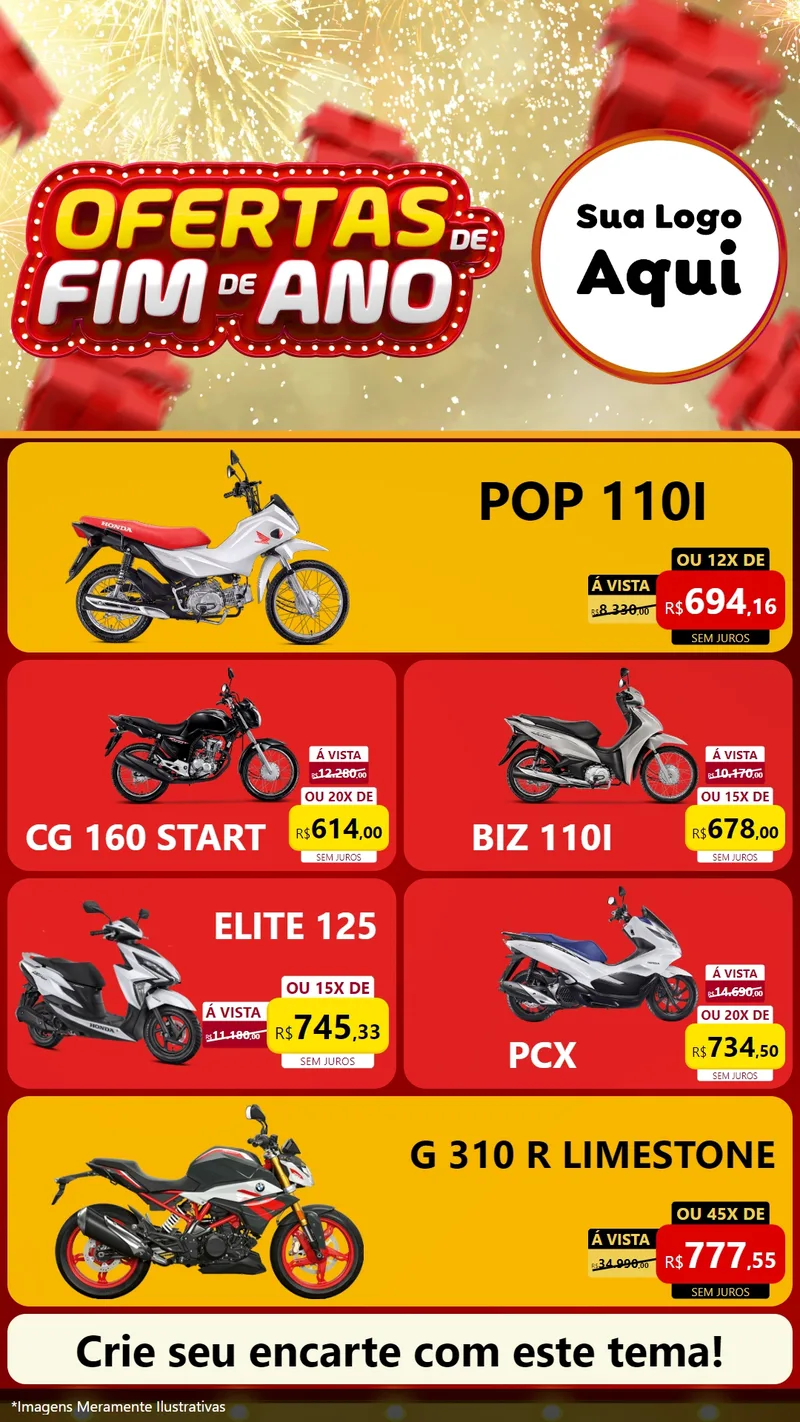 Modelo de TV para TV Vertical com o tema Ofertas de Fim de Ano para Concessionaria de Motos