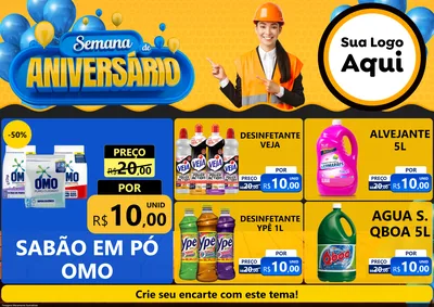 Modelo de Encarte para Encarte A4 Horizontal com o tema Semana de Aniversário para Produtos de Limpeza