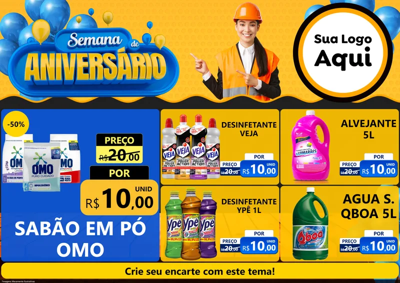 Modelo de Encarte para Encarte A4 Horizontal com o tema Semana de Aniversário para Produtos de Limpeza