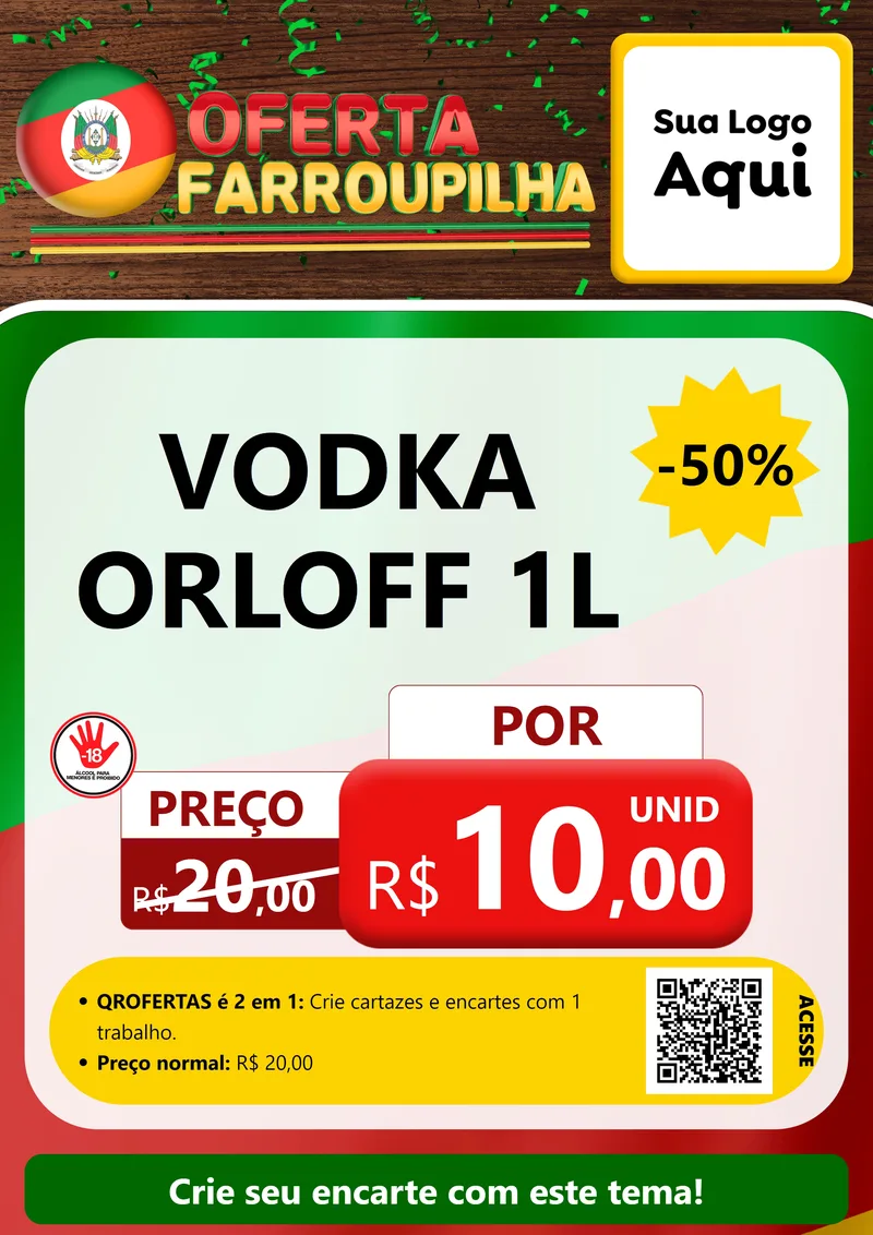 Modelo de Cartaz para Cartaz A4 Vertical com o tema Oferta Farroupilha para Distribuidora de bebidas