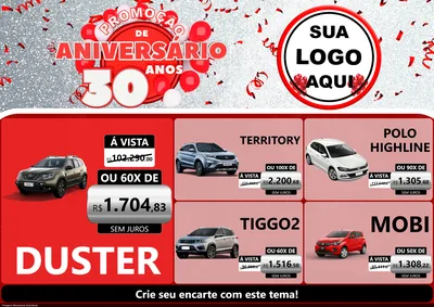 Modelo de Encarte para Encarte A4 Horizontal com o tema Promoção de Aniversário - 30 Anos para Concessionaria de Carros