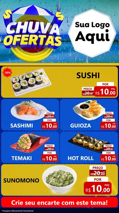 Modelo de TV para TV Vertical com o tema Chuva de Ofertas para Comida japonesa