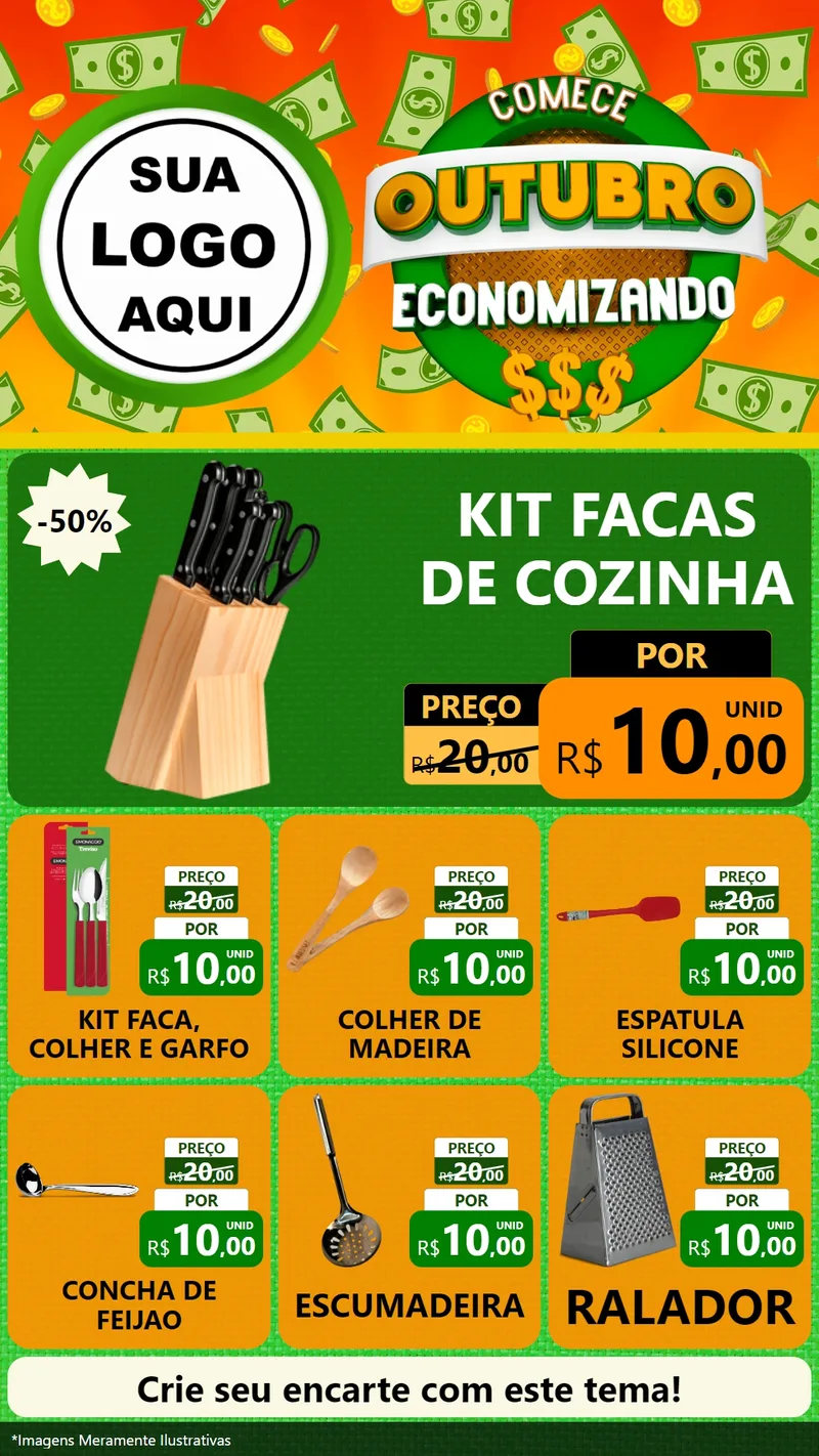 Modelo de Rede Social para Stories com o tema Comece Outubro Economizando para Utilidades Domésticas