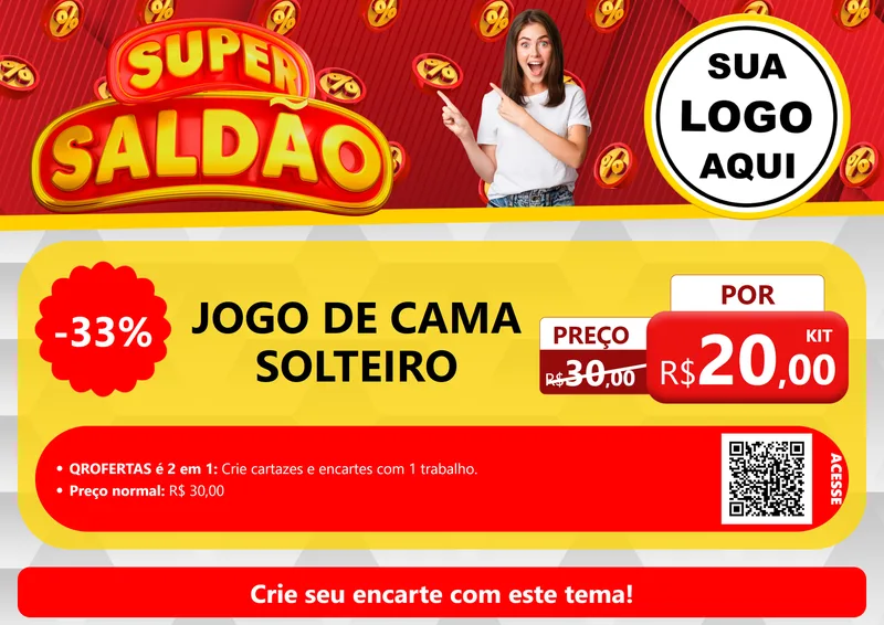 Modelo de Cartaz para Cartaz A4 Horizontal com o tema Super Saldão para Cama, Mesa e Banho