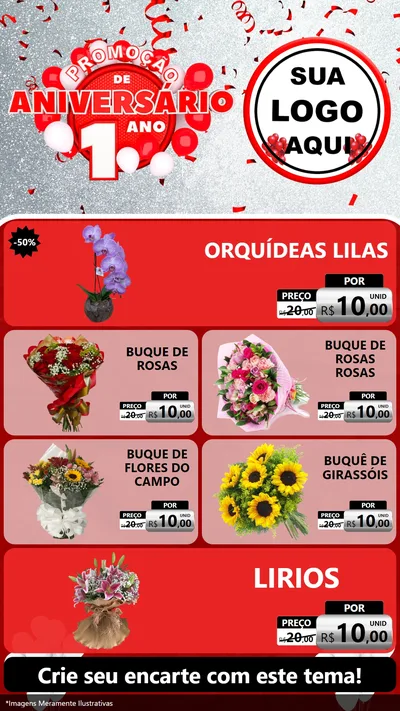 Modelo de TV para TV Vertical com o tema Promoção de Aniversário - 1 Ano para Floricultura e jardim
