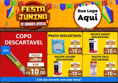 Modelo de Encarte para Encarte A4 Horizontal com o tema Festa Junina de Grandes Ofertas para Embalagens