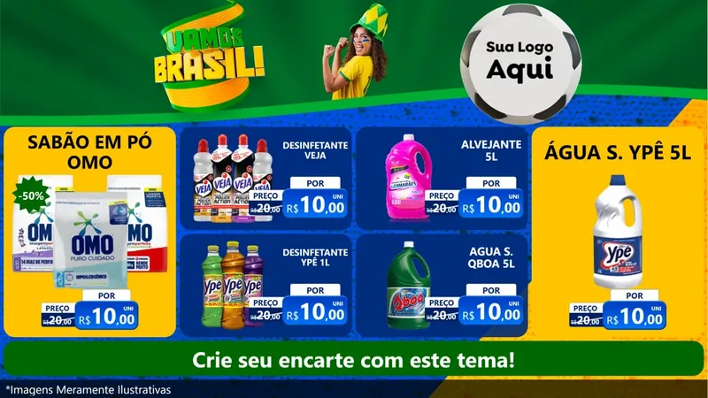 Modelo de TV para TV Horizontal com o tema Vamos Brasil - Copa para Produtos de Limpeza