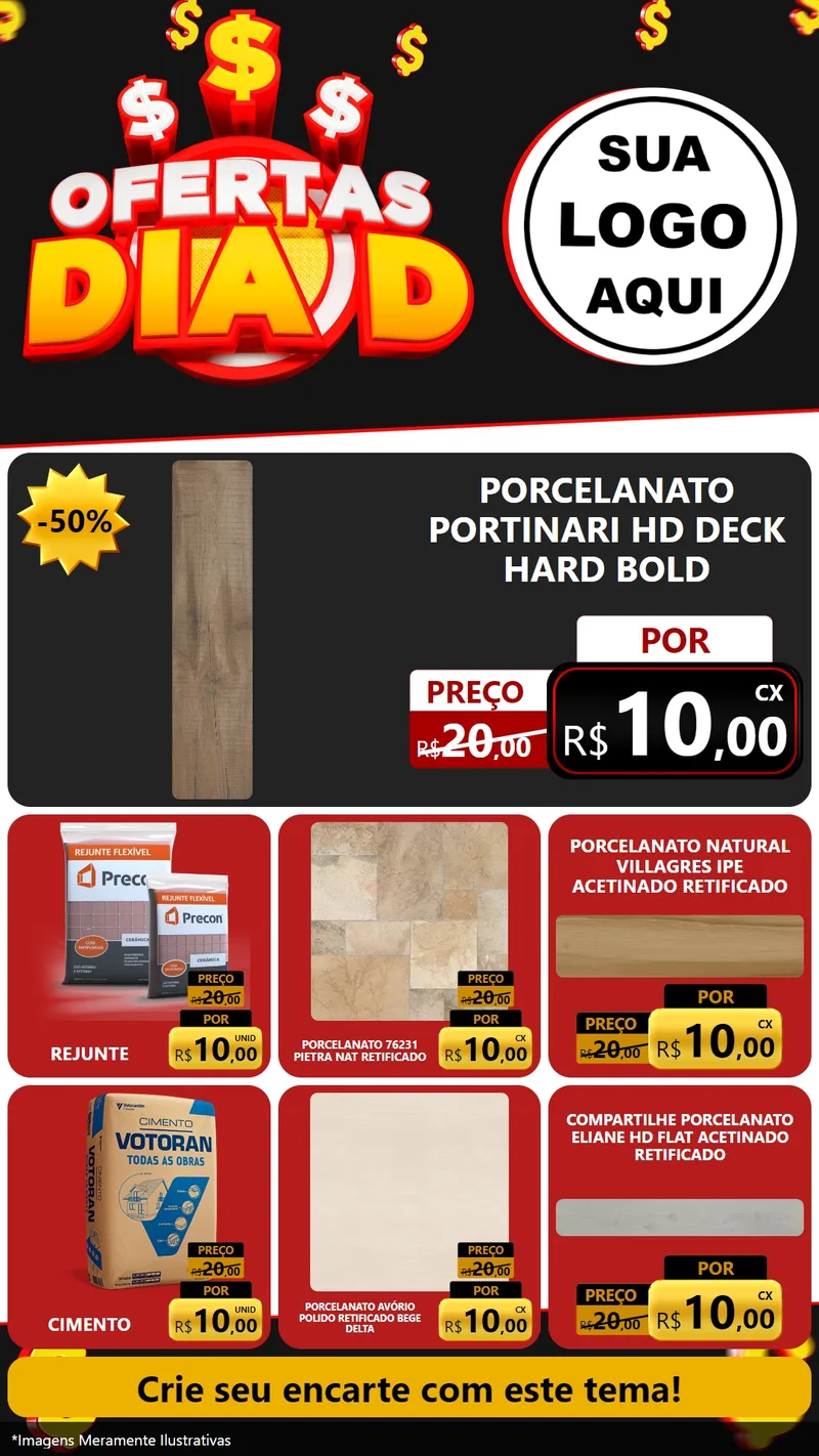 Modelo de Rede Social para Stories com o tema Ofertas Dia D para Pisos e revestimentos