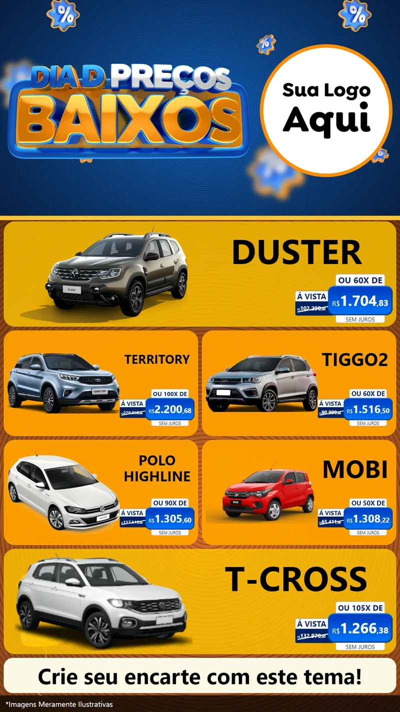 Modelo de TV para TV Vertical com o tema Dia D Preço Baixo para Concessionaria de Carros