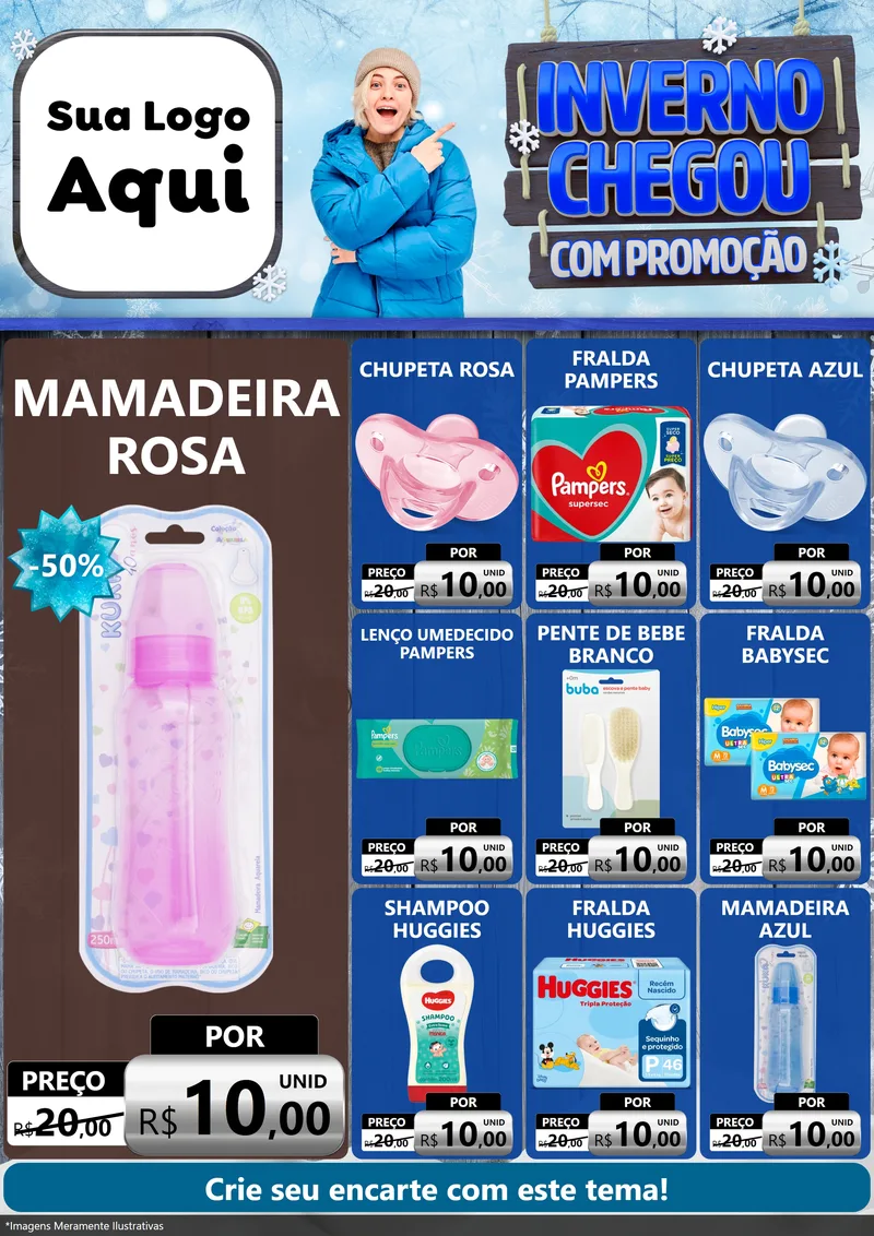 Modelo de Encarte para Encarte A4 Vertical com o tema Inverno Chegou Com Promoção para Bebês
