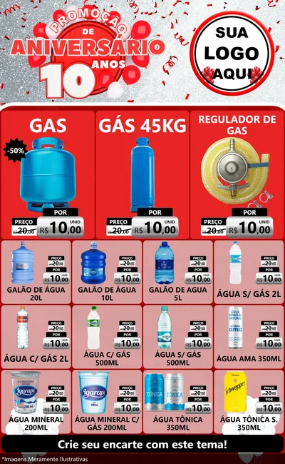 Modelo de Encarte para Encarte Grande com o tema Promoção de Aniversário - 10 Anos para Água e gás