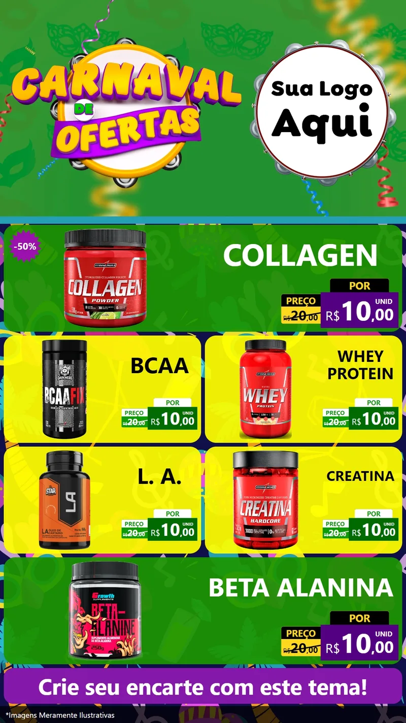 Modelo de TV para TV Vertical com o tema Carnaval de Ofertas para Suplementos alimentares