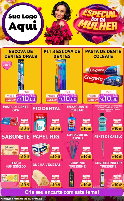 Modelo de Encarte para Encarte Grande com o tema Especial Dia da Mulher para Higiene Pessoal