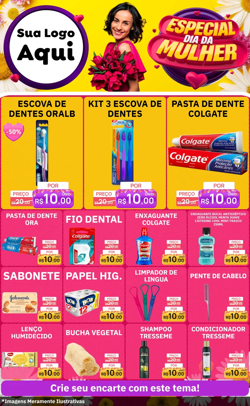 Modelo de Encarte para Encarte Grande com o tema Especial Dia da Mulher para Higiene Pessoal