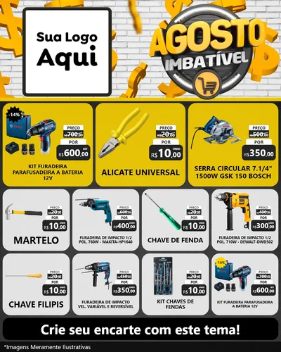 Modelo de Rede Social para Feed Instagram com o tema Agosto imbatível para Maquinas e Ferramentas