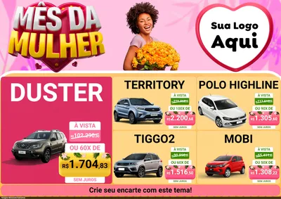 Modelo de Encarte para Encarte A4 Horizontal com o tema Mês da Mulher para Concessionaria de Carros