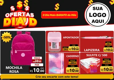 Modelo de Encarte para Encarte A4 Horizontal com o tema Ofertas Dia D para Papelaria