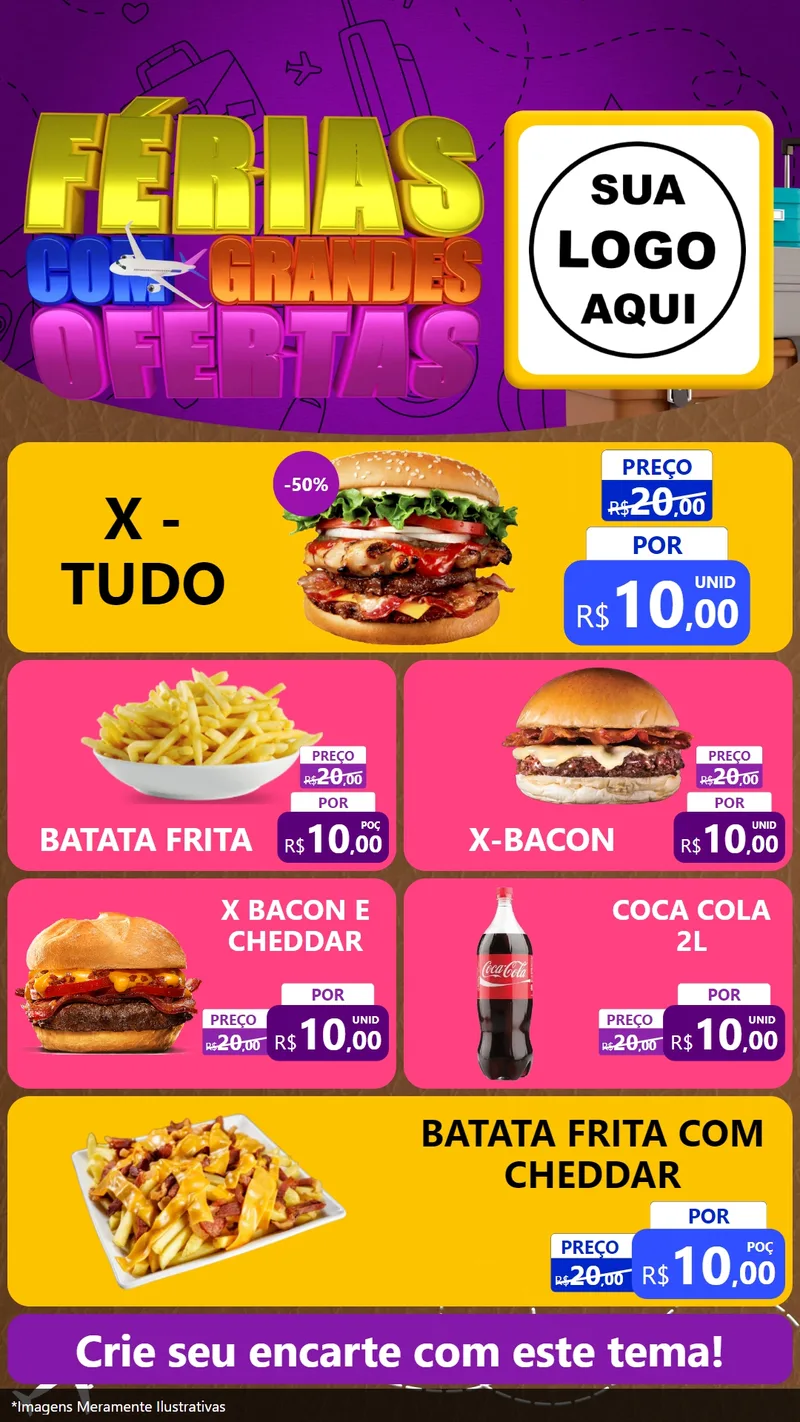 Modelo de TV para TV Vertical com o tema Férias com Grandes Ofertas para Hamburgueria