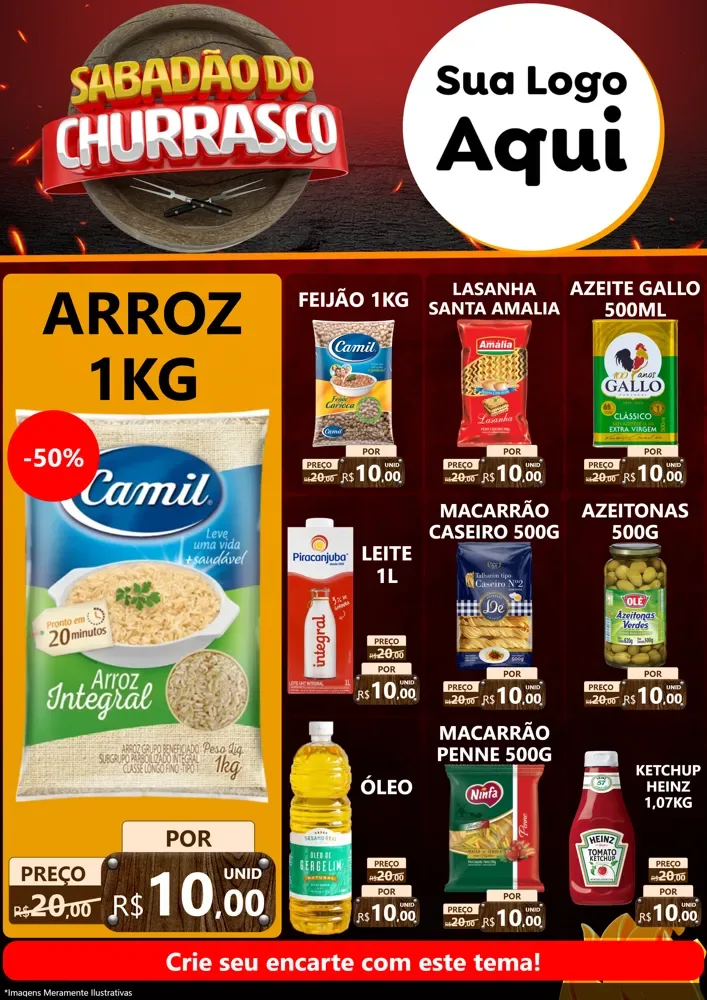 Modelo de Encarte para Encarte A4 Vertical com o tema Sabadão Do Churrasco para Supermercado