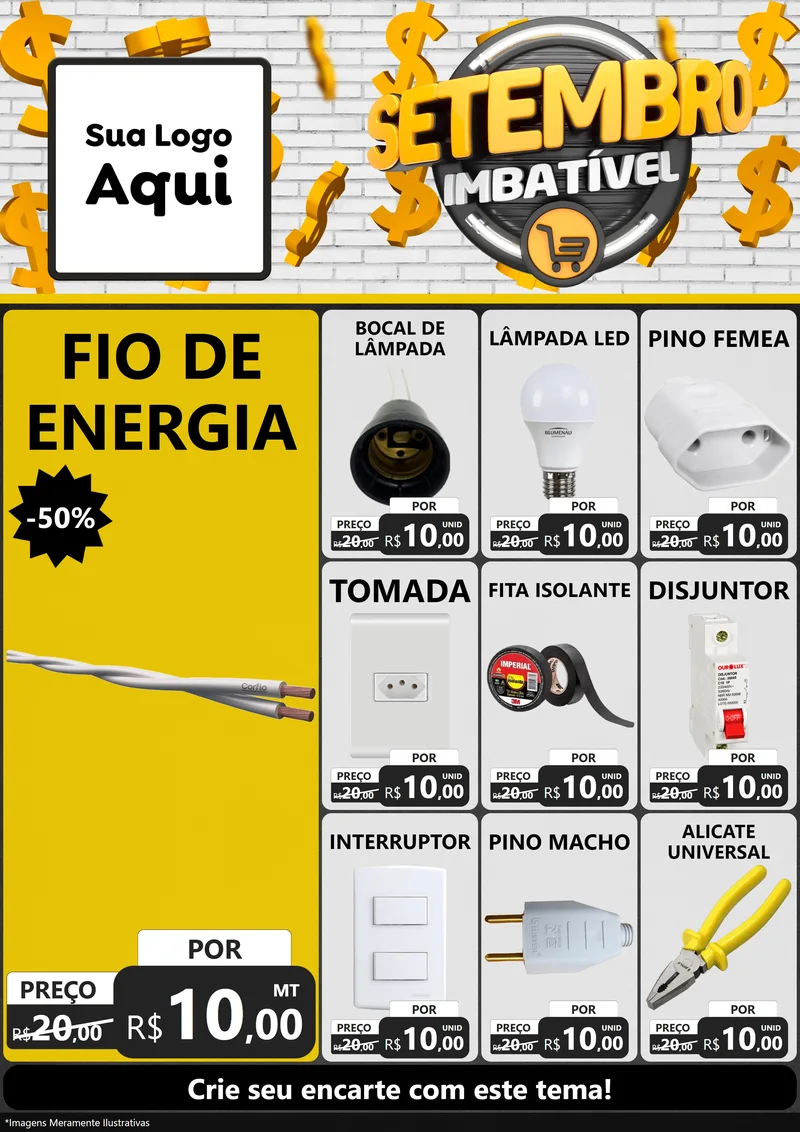 Modelo de Encarte para Encarte A4 Vertical com o tema Setembro Imbatível para Materiais Elétricos