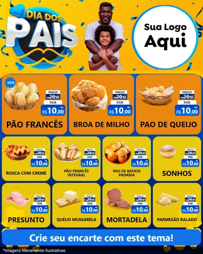 Modelo de Rede Social para Feed Instagram com o tema Dia dos Pais para Padaria