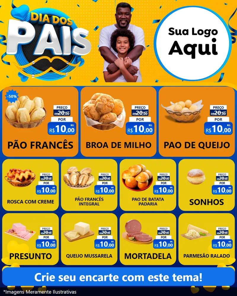 Modelo de Rede Social para Feed Instagram com o tema Dia dos Pais para Padaria