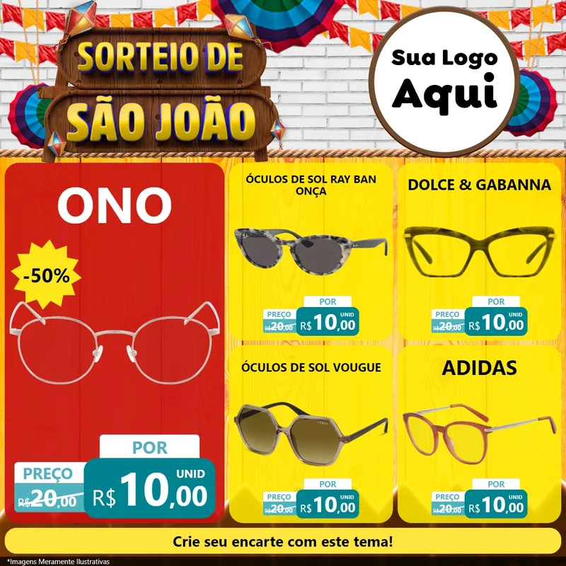 Modelo de Rede Social para Feed Facebook com o tema Sorteio de São João para Óticas