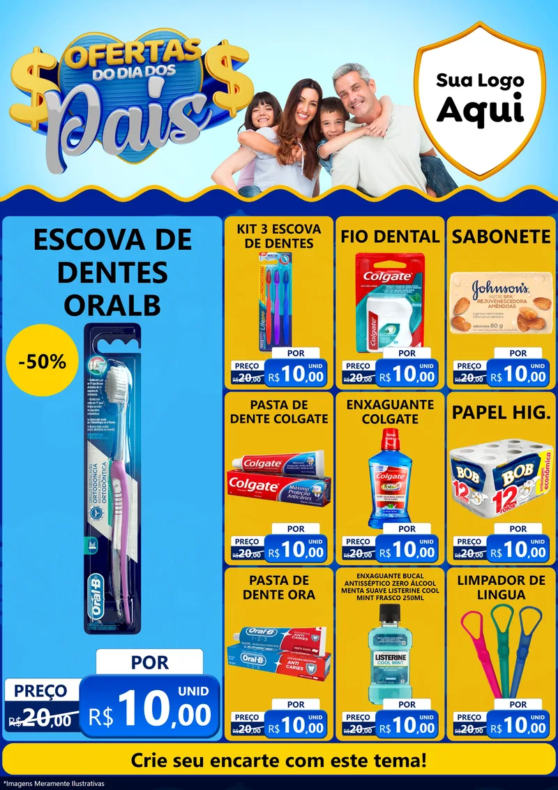 Modelo de Encarte para Encarte A4 Vertical com o tema Ofertas do Dia dos Pais para Higiene Pessoal