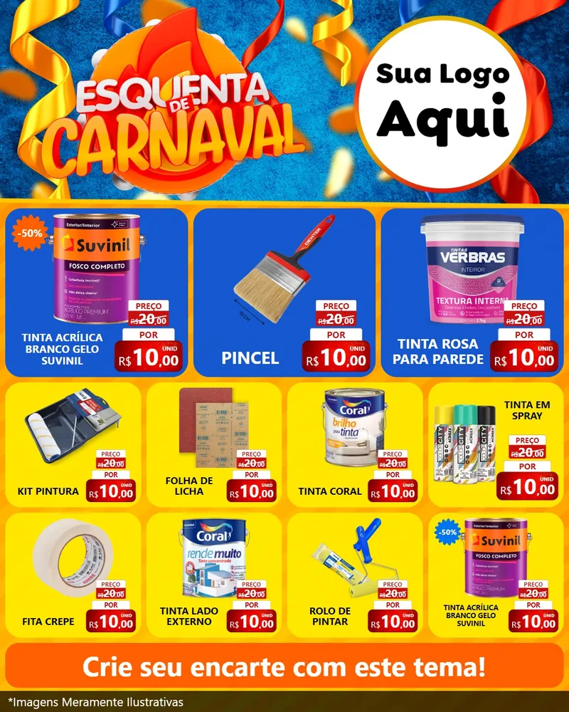 Modelo de Rede Social para Feed Instagram com o tema Esquenta de Carnaval para Tintas e Ferramentas