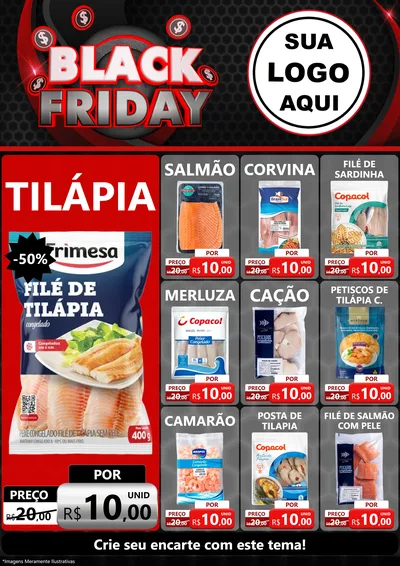 Modelo de Encarte para Encarte A4 Vertical com o tema Black Friday para Peixaria