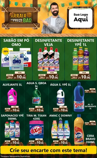 Modelo de Encarte para Encarte Grande com o tema Arraiá do preço bão para Produtos de Limpeza