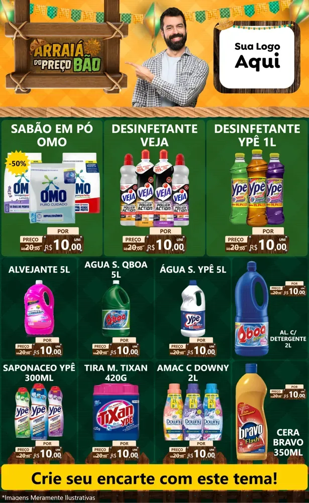 Modelo de Encarte para Encarte Grande com o tema Arraiá do preço bão para Produtos de Limpeza