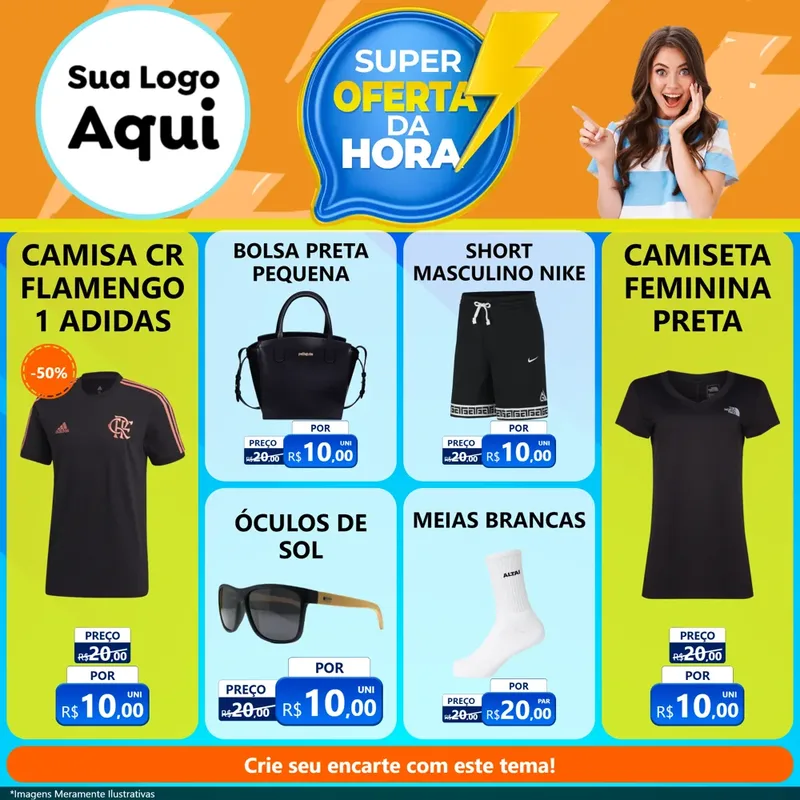 Modelo de Rede Social para Feed Facebook com o tema Super Oferta da Hora para Roupas e acessórios
