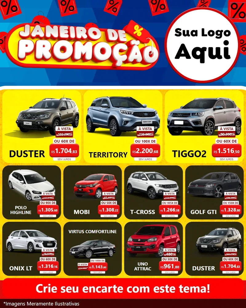 Modelo de Rede Social para Feed Instagram com o tema Janeiro de Promoção para Concessionaria de Carros