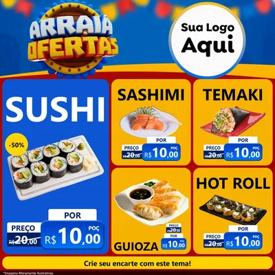 Modelo de Rede Social para Feed Facebook com o tema Arraiá de Ofertas - Junina para Comida japonesa