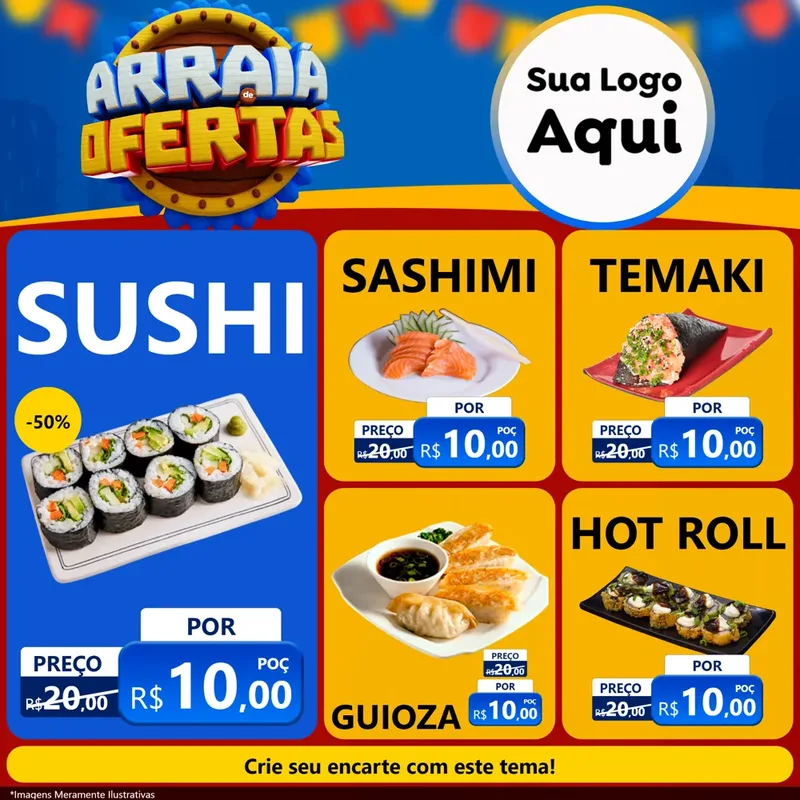 Modelo de Rede Social para Feed Facebook com o tema Arraiá de Ofertas - Junina para Comida japonesa