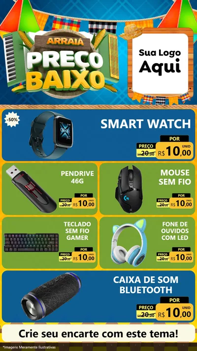 Modelo de TV para TV Vertical com o tema Arraiá de Preço Baixo - Junina para Informática