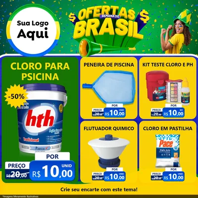 Modelo de Rede Social para Feed Facebook com o tema Ofertas Semana do Brasil para Produtos para Piscina
