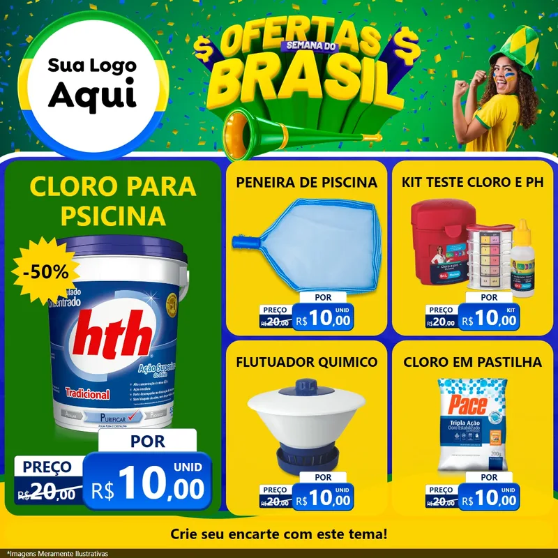 Modelo de Rede Social para Feed Facebook com o tema Ofertas Semana do Brasil para Produtos para Piscina