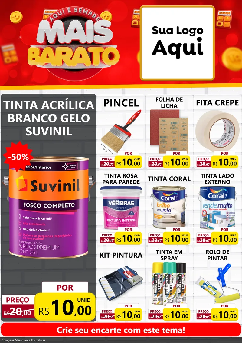 Modelo de Encarte para Encarte A4 Vertical com o tema Mais Barato para Tintas e Ferramentas